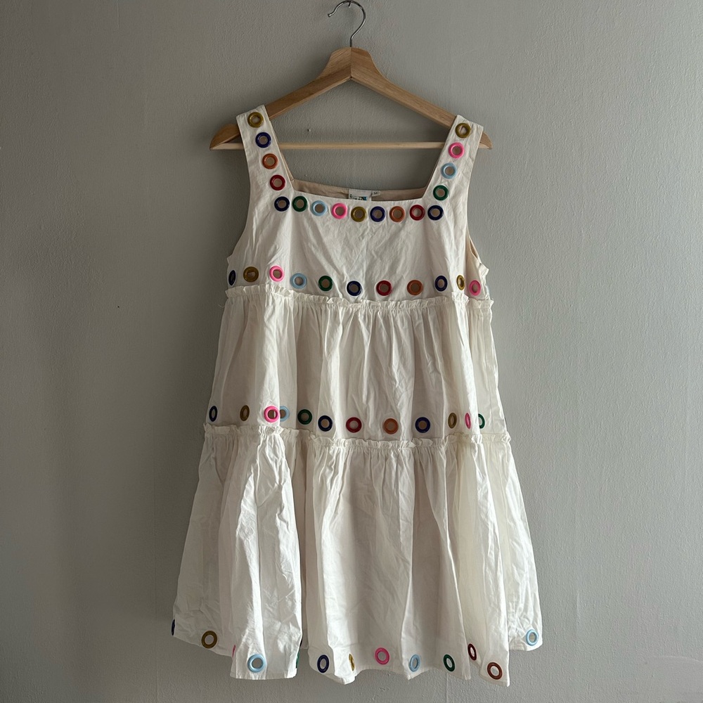 NWT Queen of Sparkles Rainbow Grommet Dress, White